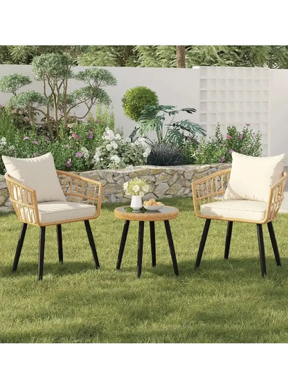 Patio Sets, 3-Piece Wicker Chairs w/Cushions & Table