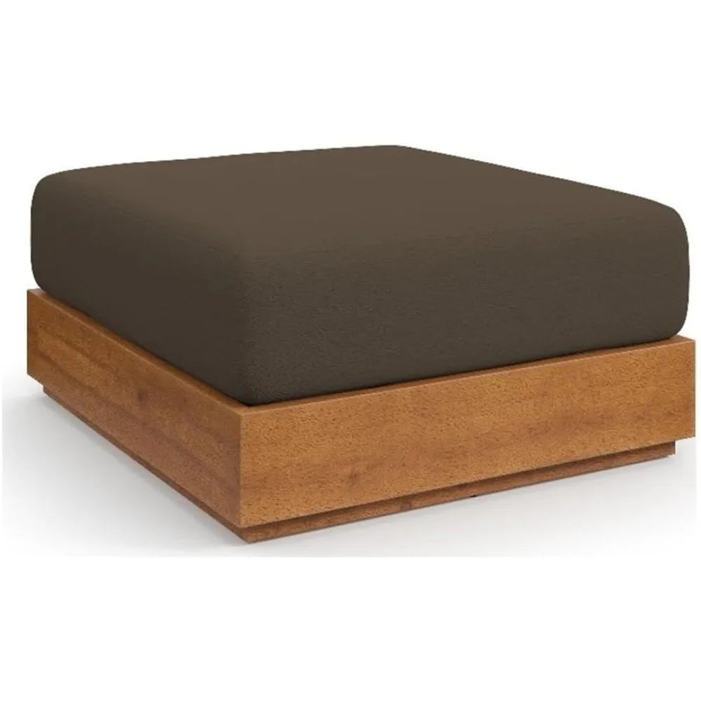 Ottoman, Acacia Wood, Natural Cocoa, Weather-Resistant Cushion