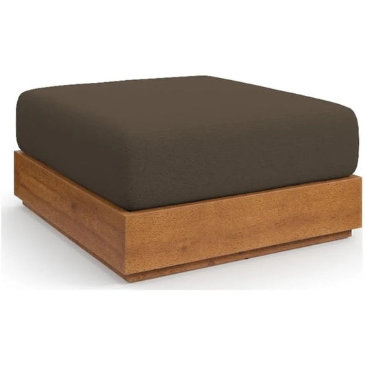 Ottoman, Acacia Wood, Natural Cocoa, Weather-Resistant Cushion