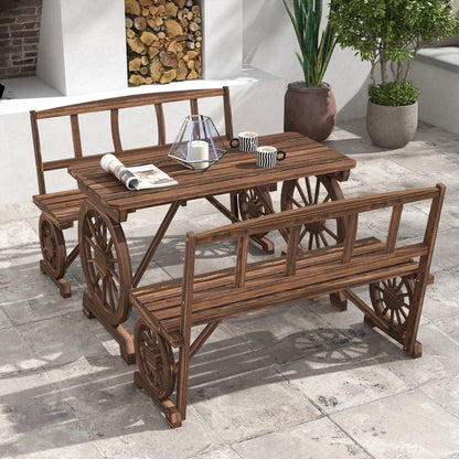 Patio Set - 4 Seats, Picnic Table W/ Carriage Wheels Design