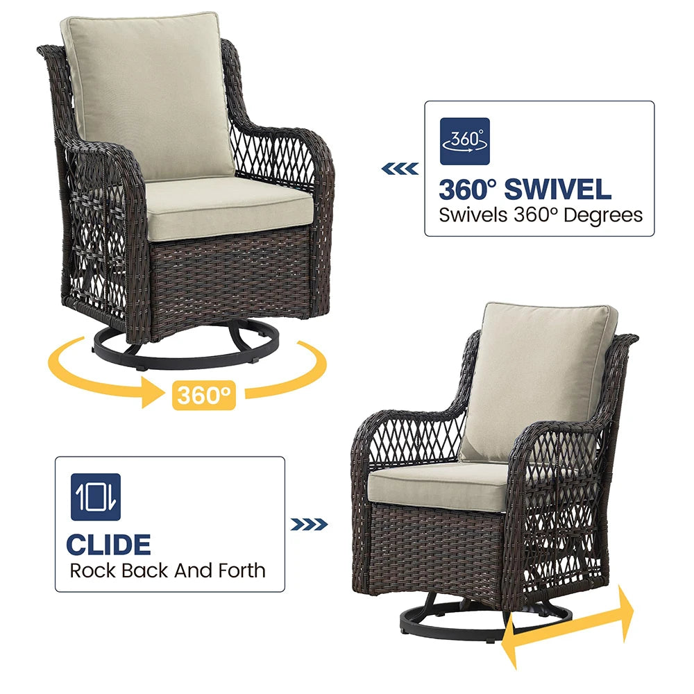 Patio Set - Wicker Swivel Rocking Chairs & Rattan Table