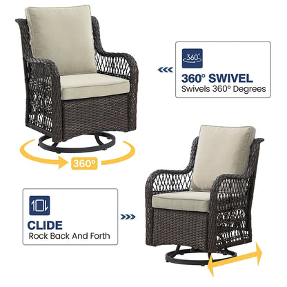 Patio Set - Wicker Swivel Rocking Chairs & Rattan Table