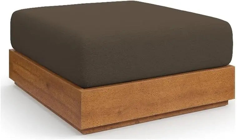 Ottoman, Acacia Wood, Natural Cocoa, Weather-Resistant Cushion