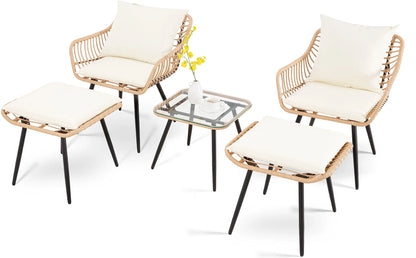 Patio Set, 5 Piece, 2 Chairs, 2 Ottoman, Coffee Table