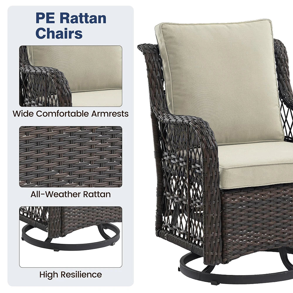 Patio Set - Wicker Swivel Rocking Chairs & Rattan Table