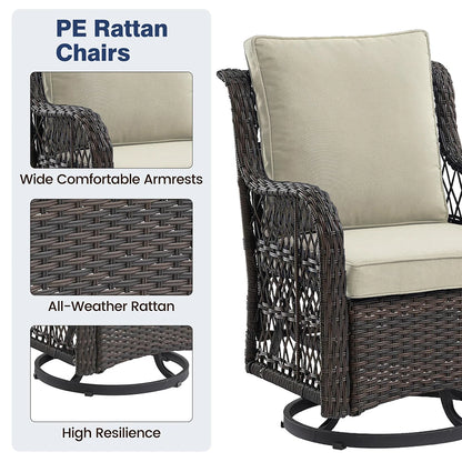 Patio Set - Wicker Swivel Rocking Chairs & Rattan Table