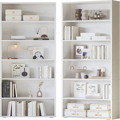 6-Tier Bookcases, Set of 2, 70" Tall