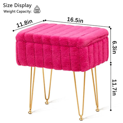 Ottoman, Faux Mink Fur, Storage, Rose-Red