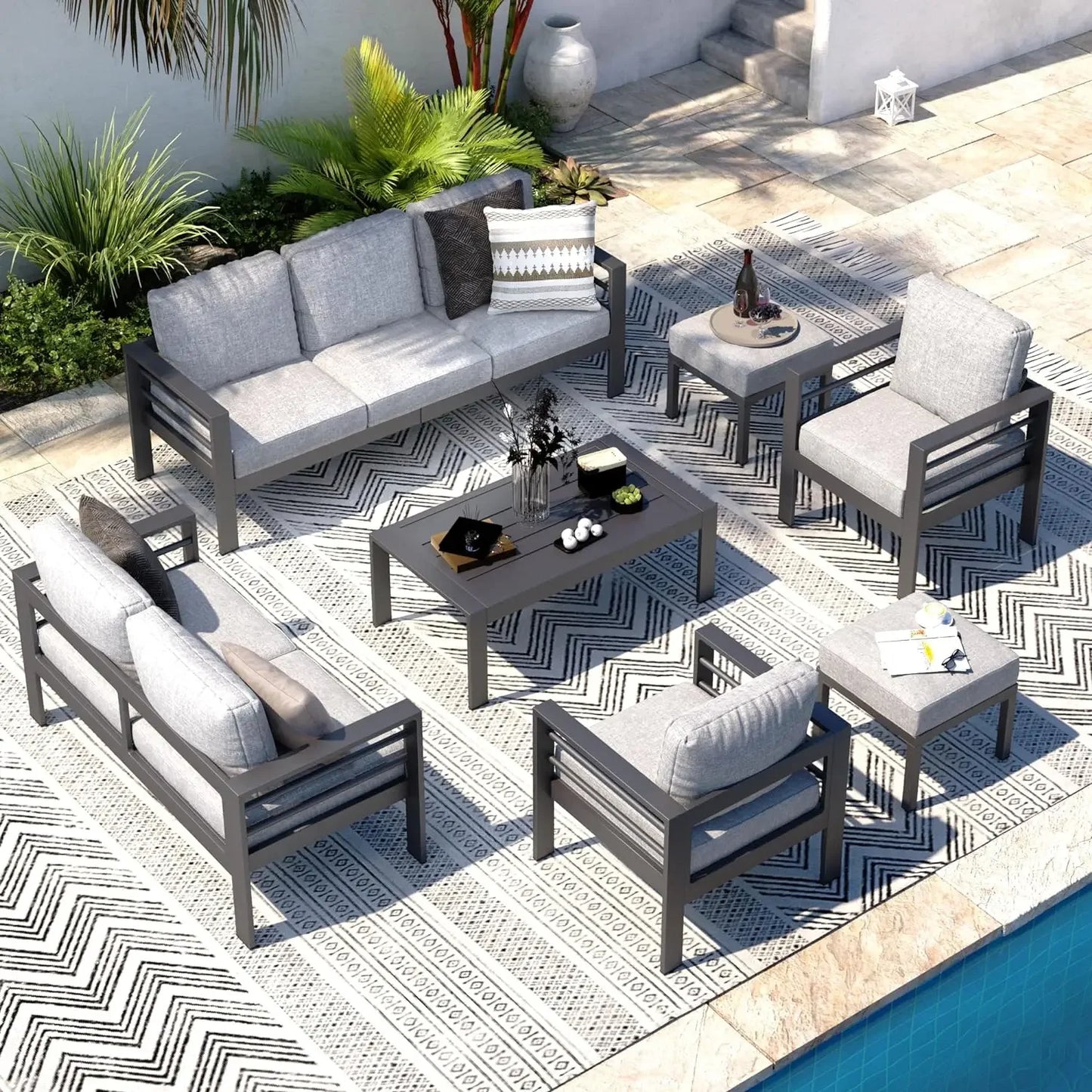 Patio Furniture Set, 7-piece with Cushions