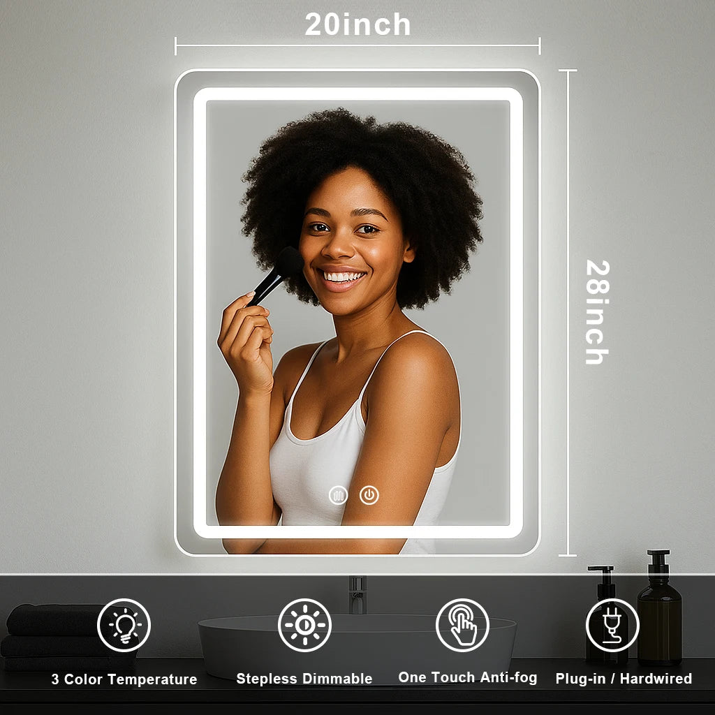 Bathroom Mirror, 20x28 inch LED, Fogless and Demister