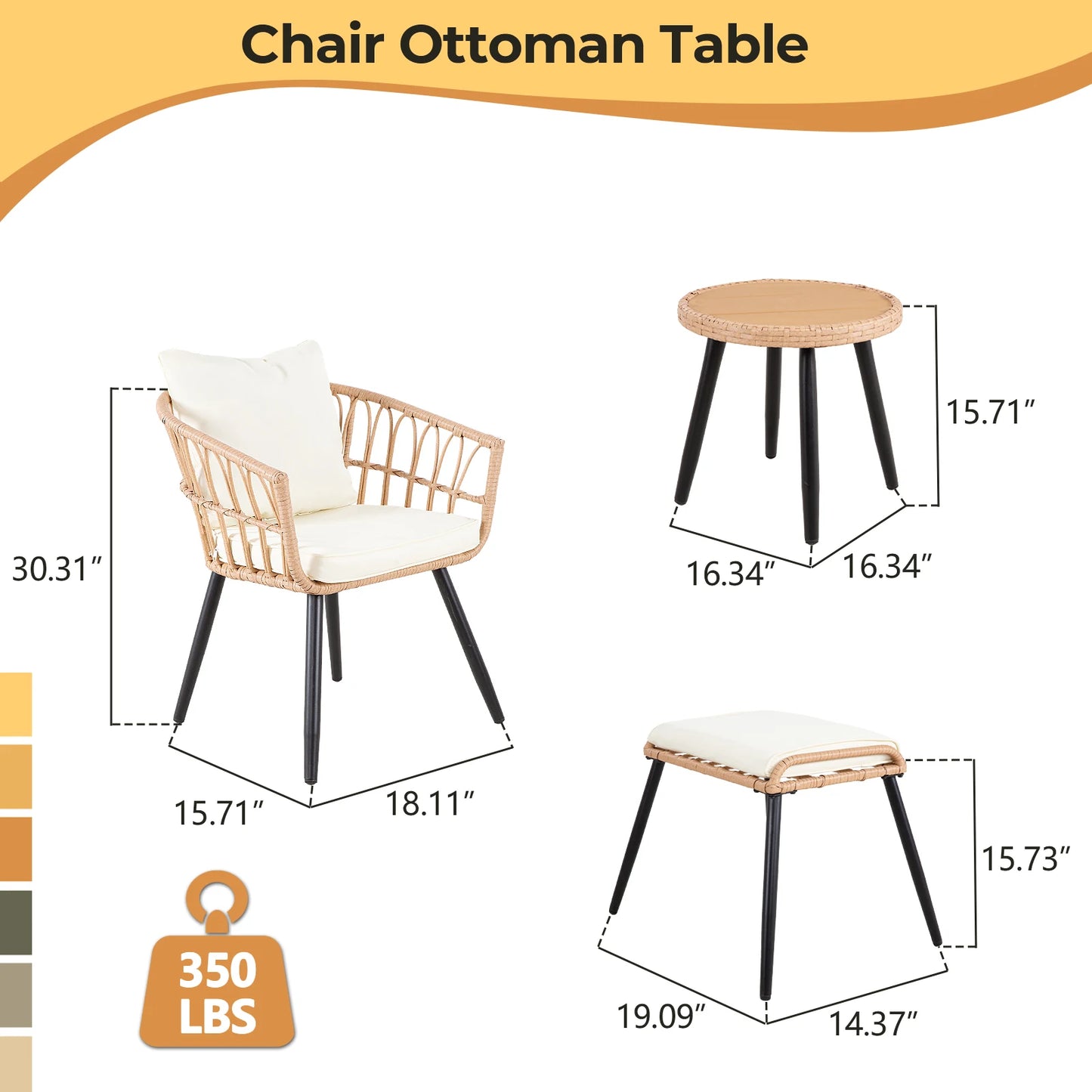 Patio Set, 5 Piece, 2 Chairs, 2 Ottoman, Coffee Table