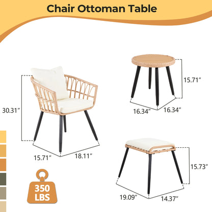 Patio Set, 5 Piece, 2 Chairs, 2 Ottoman, Coffee Table