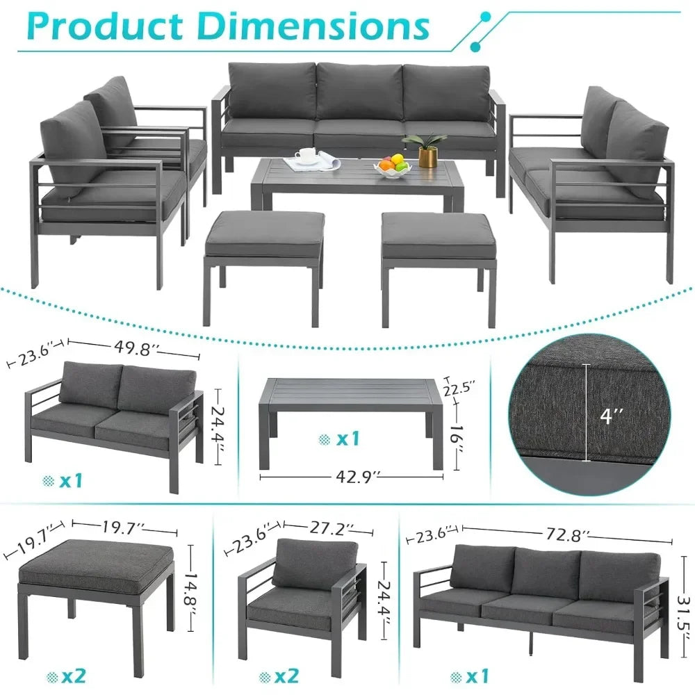 Patio Furniture Set, 7-piece with Cushions