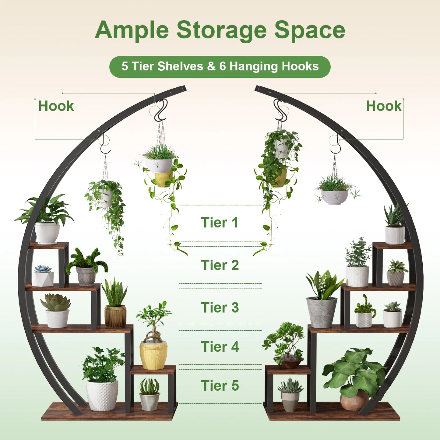 Plant Stand - 5 Tier, 2 Pack Half Moon, Metal