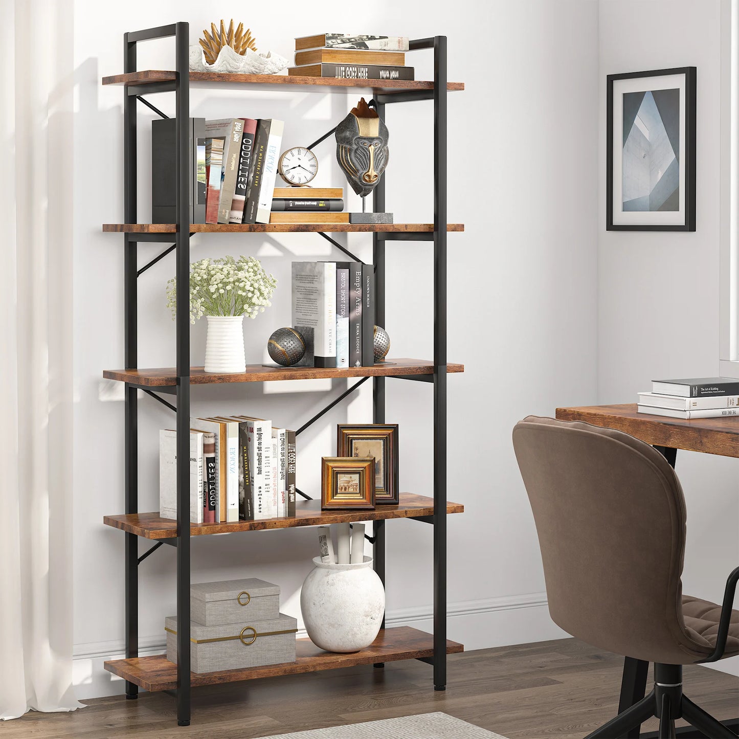 Tall Industrial Bookshelf, Made w/ Wood and Metal