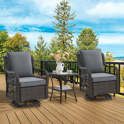 Patio Set - Wicker Swivel Rocking Chairs & Rattan Table