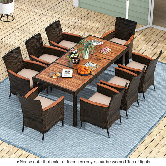 Patio Set, 9-Pieces, Wicker Dining Chairs, Acacia Wood Table