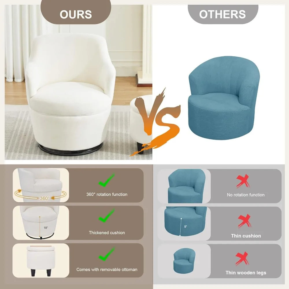Swivel Barrel Accent Chair with Storage Ottoman