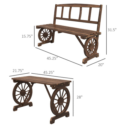 Patio Set - 4 Seats, Picnic Table W/ Carriage Wheels Design
